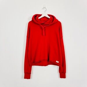 Abercrombie & Fitch Red Raw Hem Hooded Sweatshirt